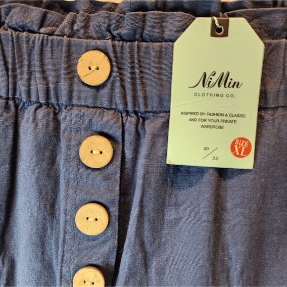 Blue Linen Pants Elasticized  Waist Pockets Pullon Pants Size L - Picture 3 of 11